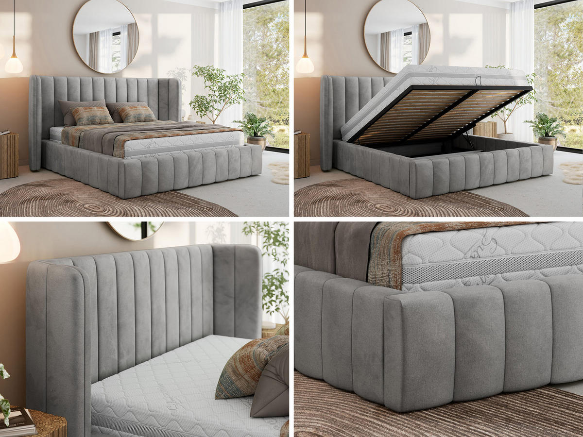 POLSTERBETT GOLETTA CLASSIC 180/200 - Hellgrau Velvet - Schaum-Matratze - Hellgrau, Textil (180/200cm) - MKS