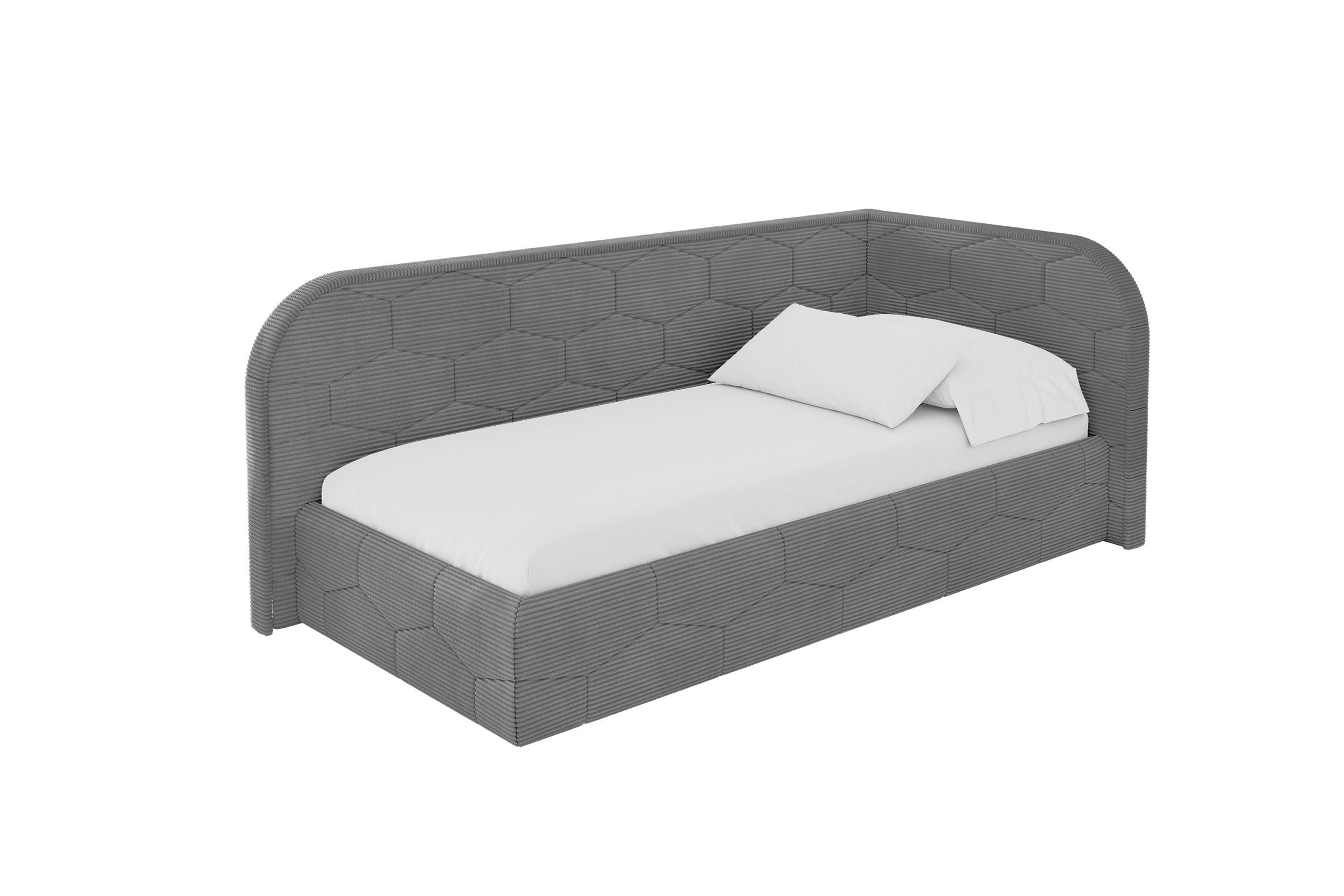 EINZELLBETT Jugendbett mit Bettkasten und Matratze H3/H4, Links - JAXY 90x200 Dunkelgrau - Graphitfarben, Holzwerkstoff/Textil (90/200cm) - ALTDECOR