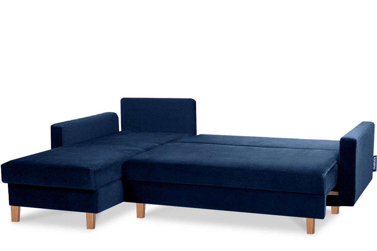 ECKSCHLAFSOFA ERISO 3/4 Sitzer und Universalecke mit Ottoman, Velour-Stoff, marineblau - Blau/Braun, Textil (240/183cm) - KONSIMO®