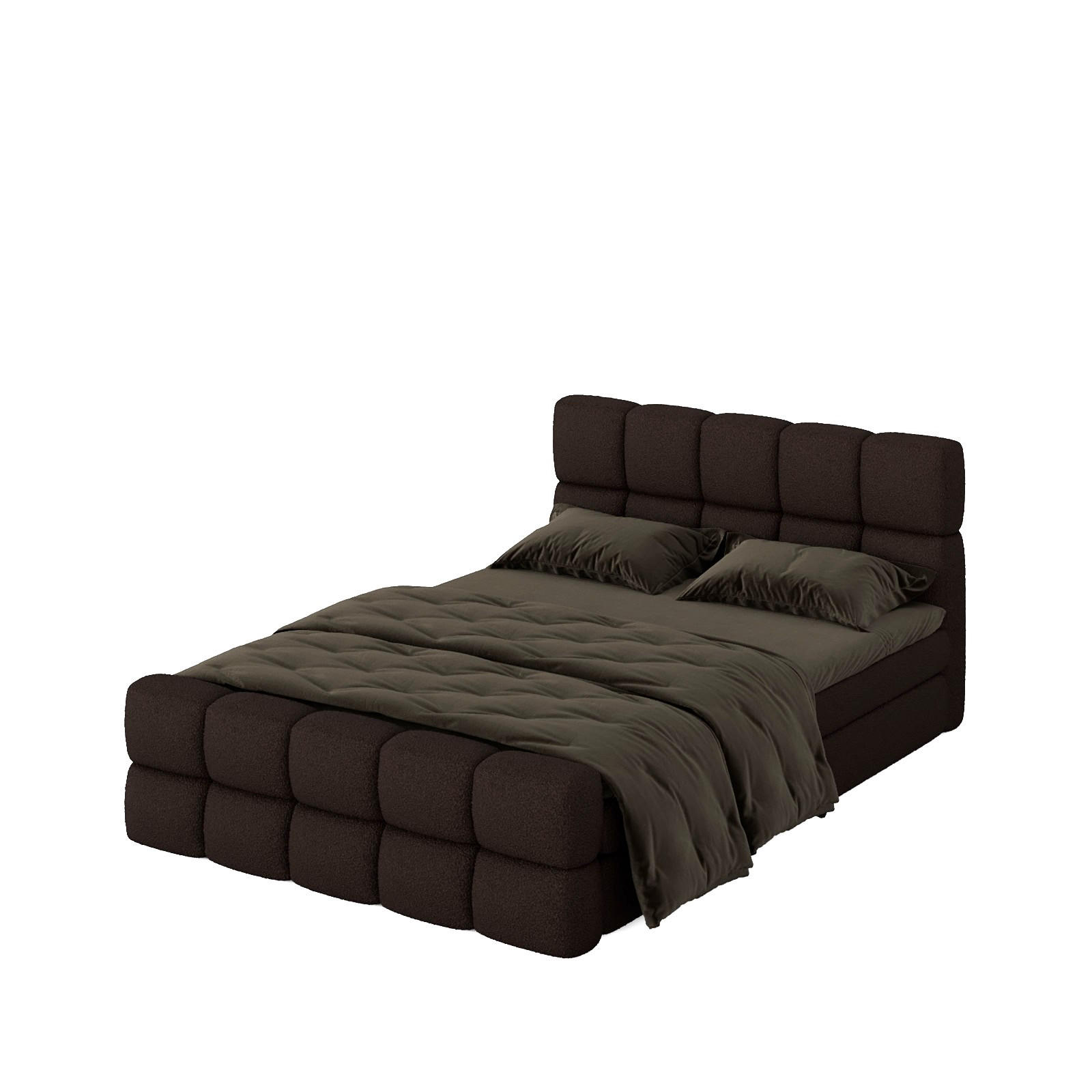 BOXBETT Vanessa 200/200 cm, in Dunkelbraun, Bouclé-Stoff, Bettkasten, Matratze, Topper - Dunkelbraun, Textil (200/200cm) - Barchello