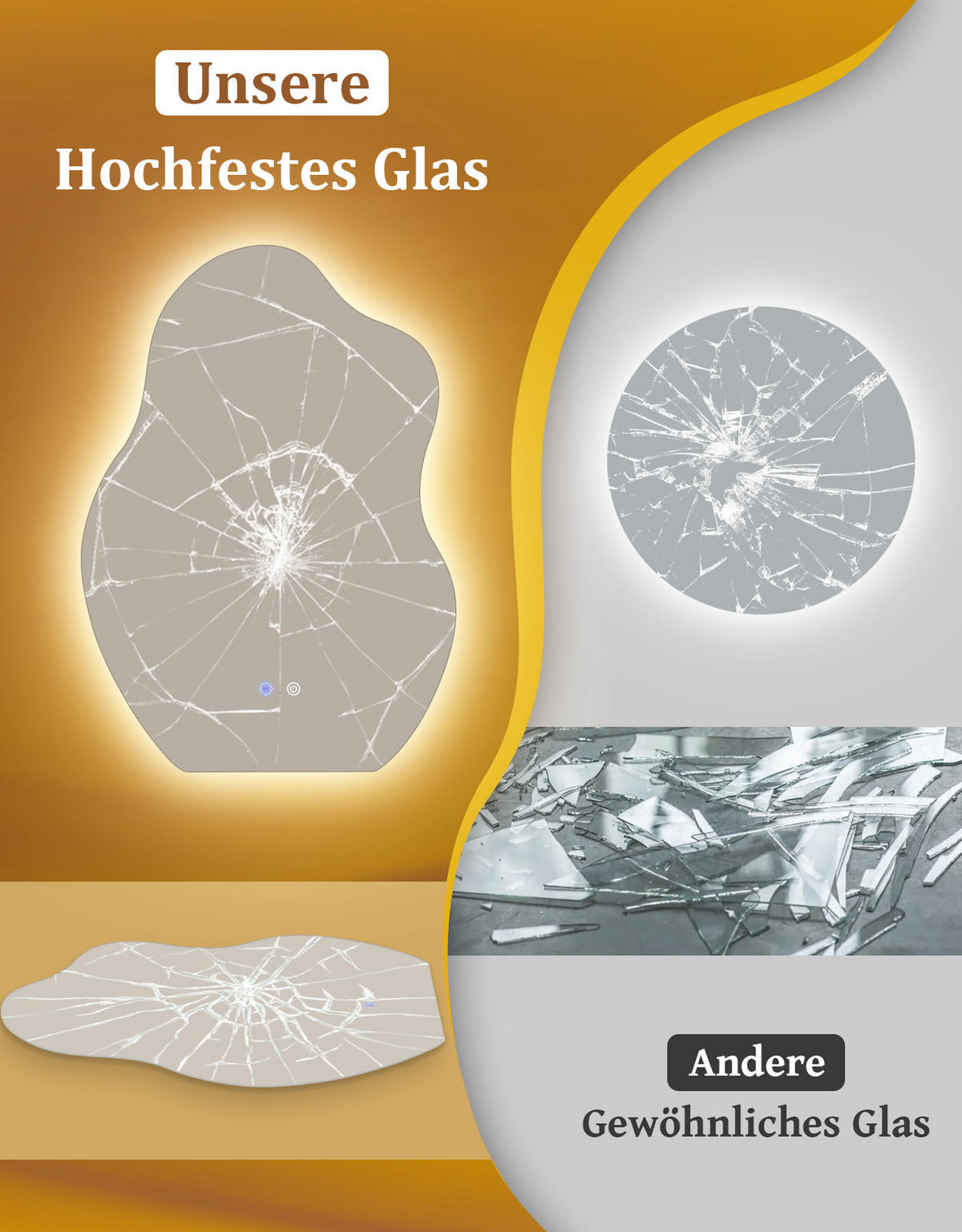 BADSPIEGEL mit Beleuchtung Kalen 3.4/50/70 cm - Weiß, Glas (50/70/3.4cm) - ZMH