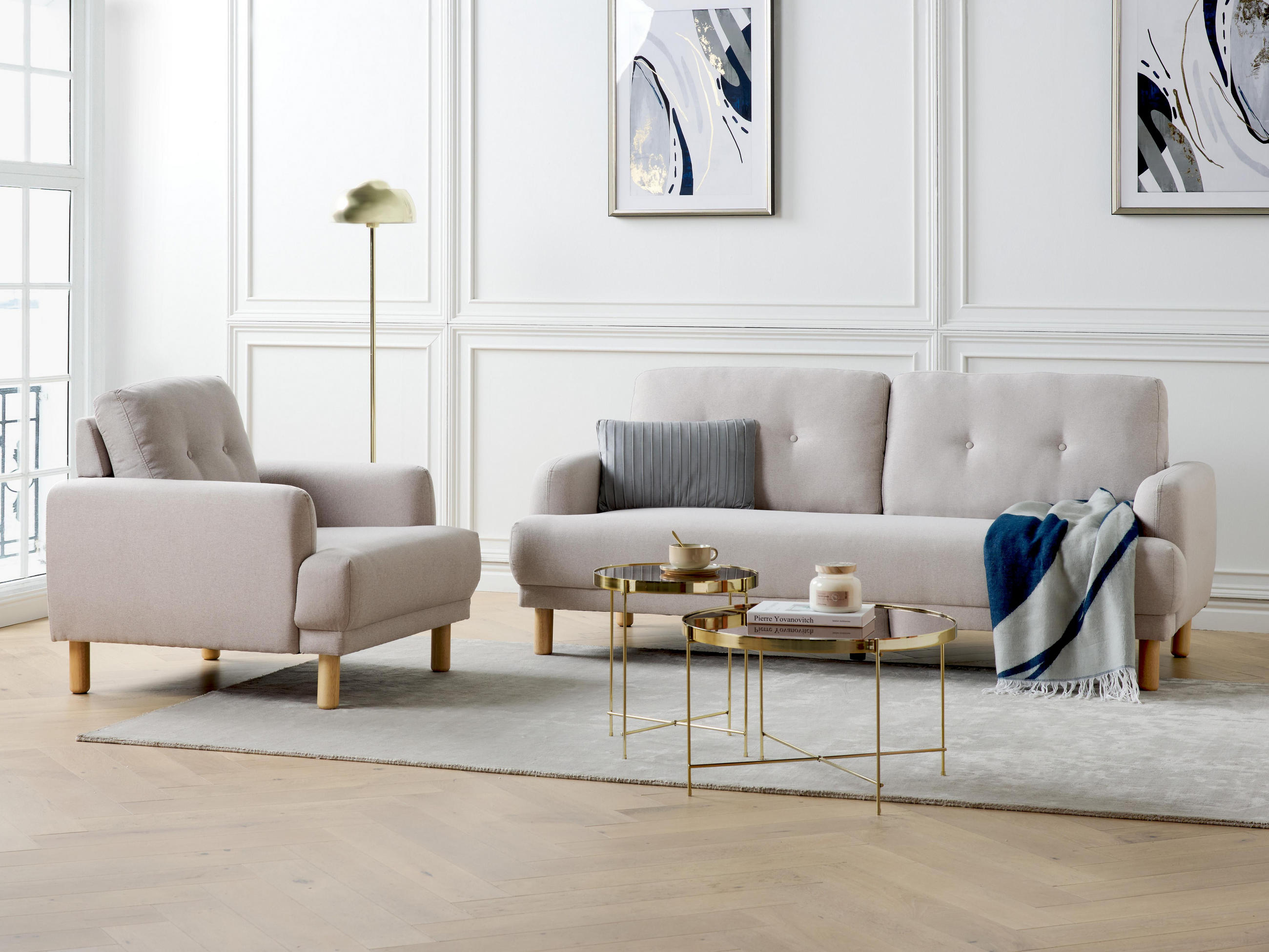 4-SITZER-SOFA Set Stoff taupe Tuve - Hellbraun/Beige, Textil (90/90/288cm) - Beliani