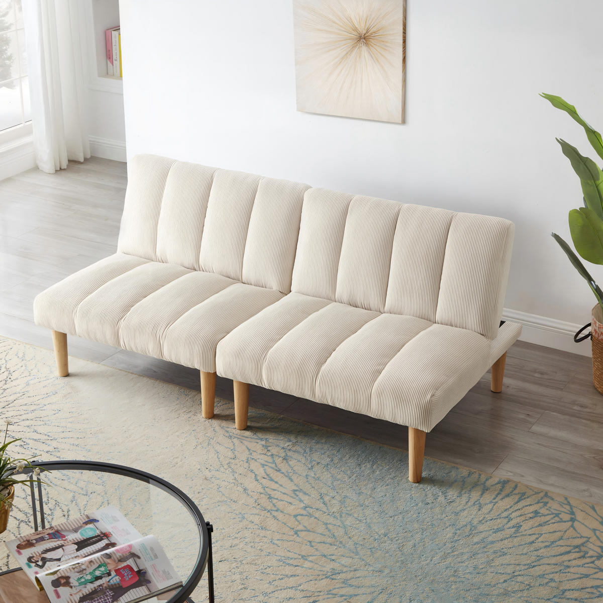 SCHLAFSOFA mit verstellbarer Rückenlehne klappbar Beige 82x167x72 cm Textil - Beige, Textil (82/72/167cm) - SONNENH