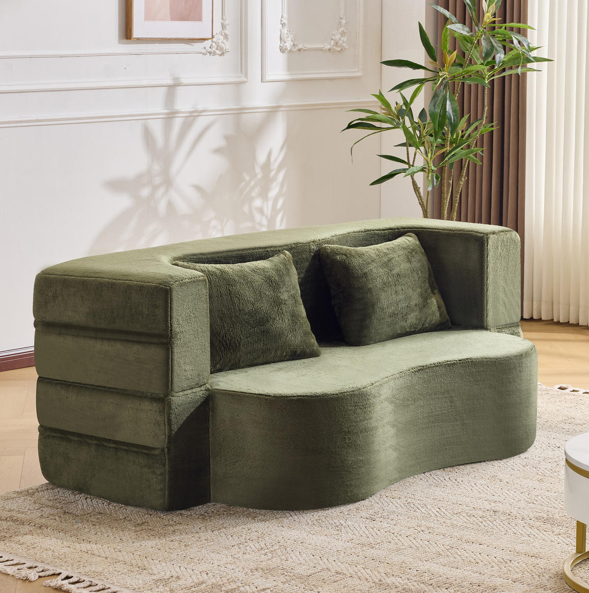 SCHLAFSOFA 2-in-1 als Sofa und Gästebett mit 2 Kissen und weichem Kurzplüschbezug, Grün - Grün, Kunststoff (180/70/55cm) - Redom
