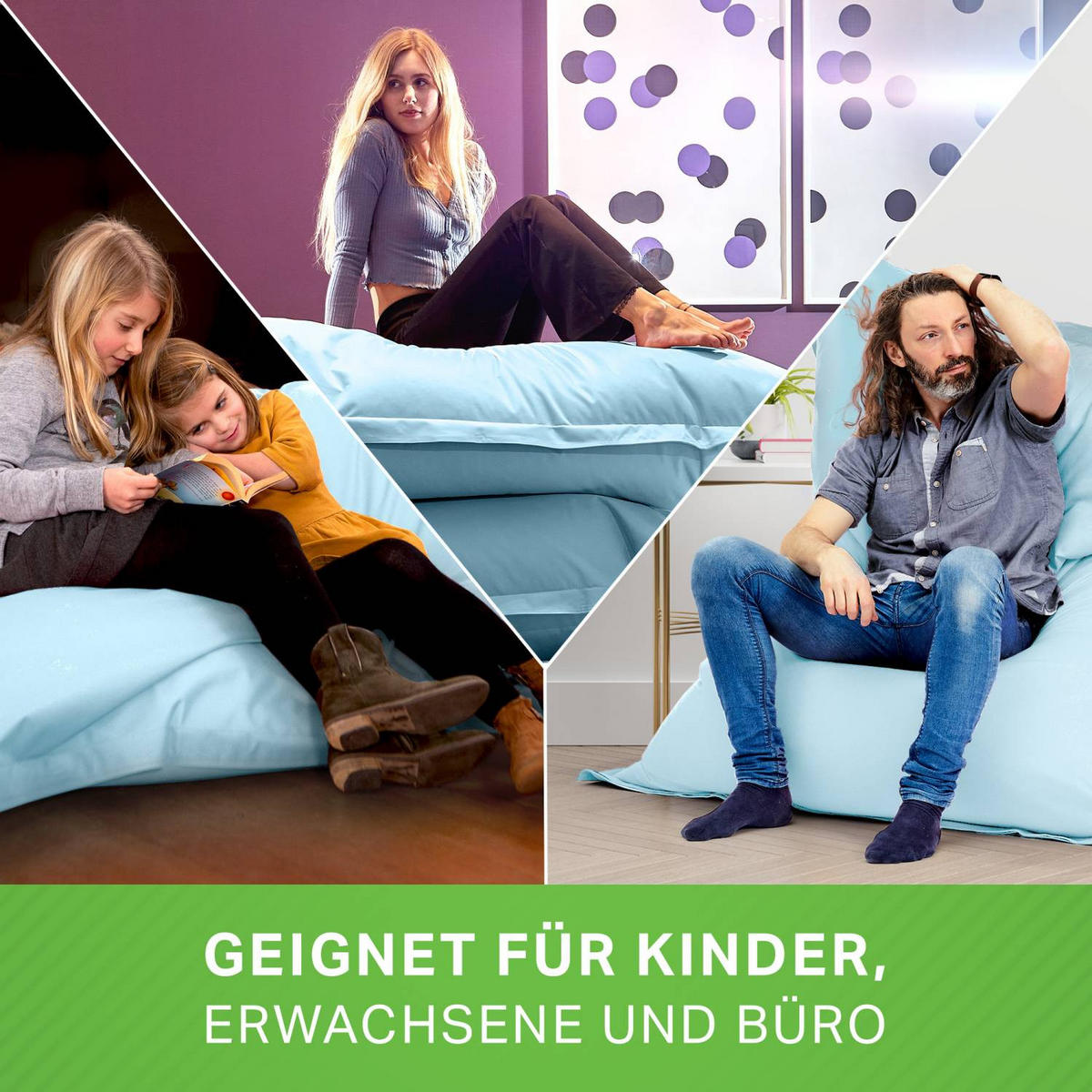 SITZSACK XXL "Square" 140x180cm - 380 L - Blaugrau, Textil (140/25/180cm) - Green Bean