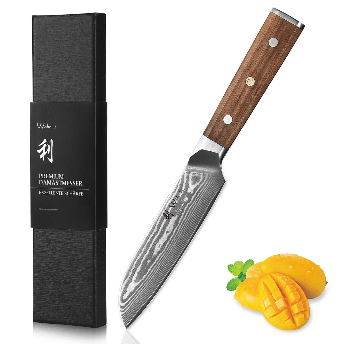 SANTOKUMESSER 12,5 cm - Nussbaumfarben, Holz/Metall (24cm) - Wakoli