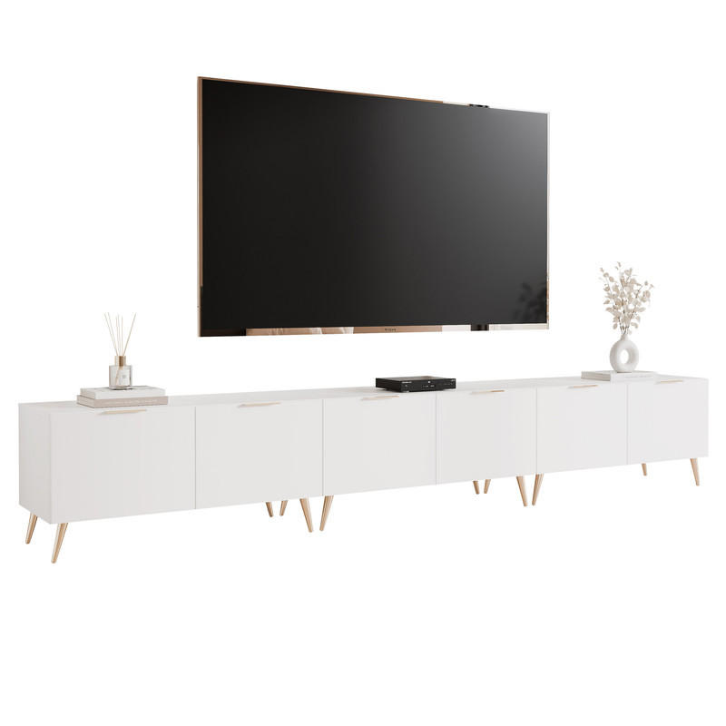TV skrinka ANGEL biela stojaca s LED osvetlením 300 cm - biela, kompozitné drevo (300/49/40cm) - Idohome