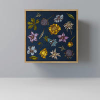SIDEBOARD FLOWERS ON NAVY BLUE, Eichefarben, 57,5x42x57,5 cm, Ohne Füße - Eichefarben/Multicolor, Holzwerkstoff (57.5/57.5/42cm) - SpaceRebels
