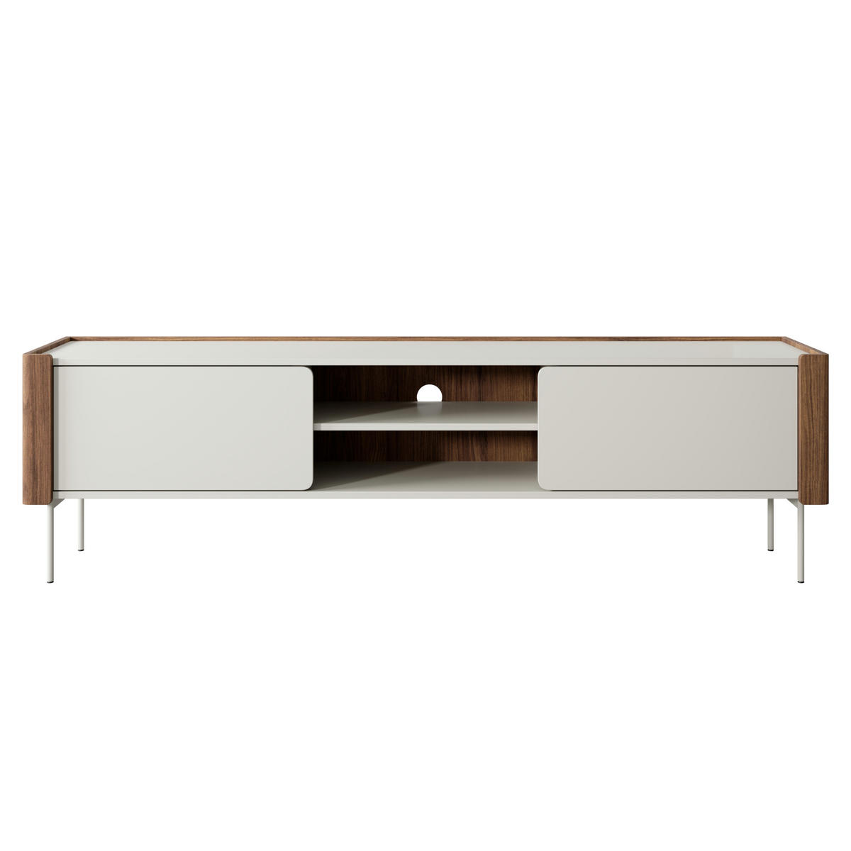 LOWBOARD Guelph RTV180 – Nussbaum, Kaschmir - Beige/Schwarz, Glas/Holzwerkstoff (180/52/39cm) - Komodee