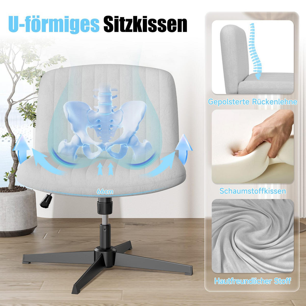 SESSEL Hellgrau Stoff drehbar modern - Grau, Metall (28.5/55.5/65.5cm) - Rattrix