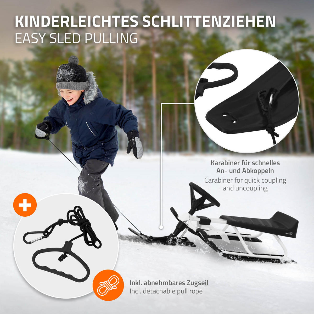 LENKSCHLITTEN Schwarz/Weiß - Weiß, Metall (50/119cm) - Hauki