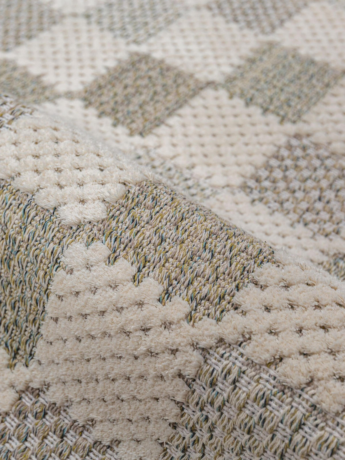 BAUMWOLLTEPPICH waschbar AFTON, Schachbrettmuster, Natur-Grün, 116 x 170 cm - Beige/Grün, Textil (116/170cm) - KADIMA DESIGN