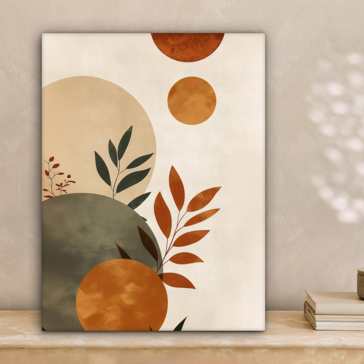 LEINWANDBILD Formen - Rund - Blätter - Beige Room Decor 30x40 cm - Rostfarben, Textil (30/40cm) - MuchoWow