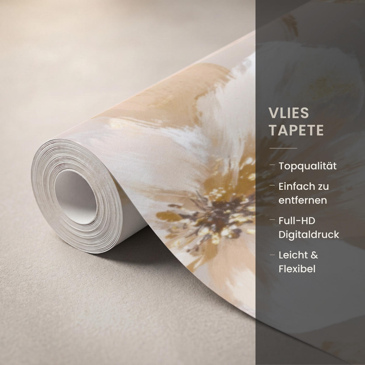 TAPETE - Blumen - künstlerisch - Gold - 240x240 cm - Beige, Papier (240/240cm) - OnlyWow