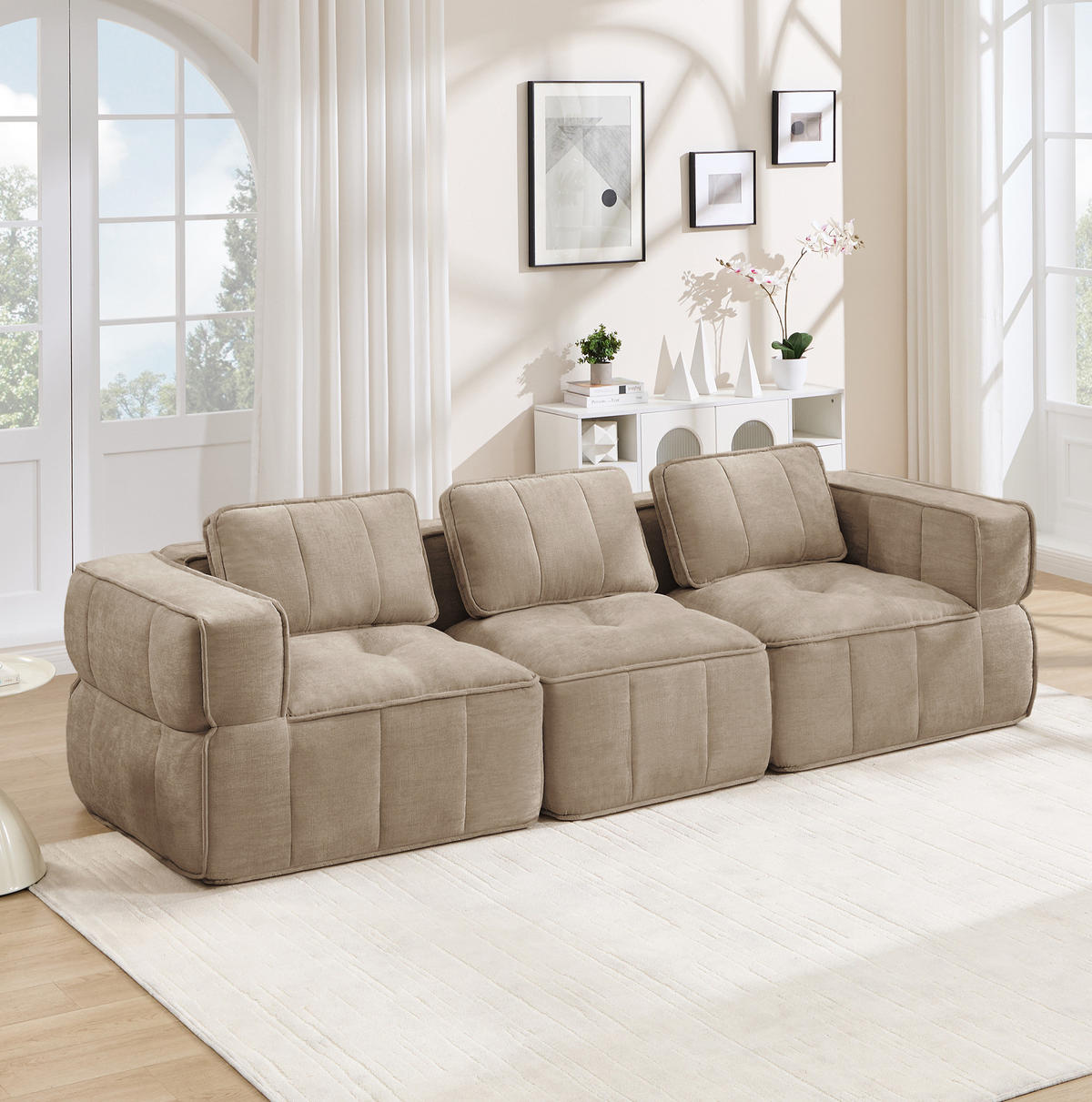 SOFA modular ohne Montage Polyester Sand - Sandfarben, Textil (217/67/93cm) - IVMEU