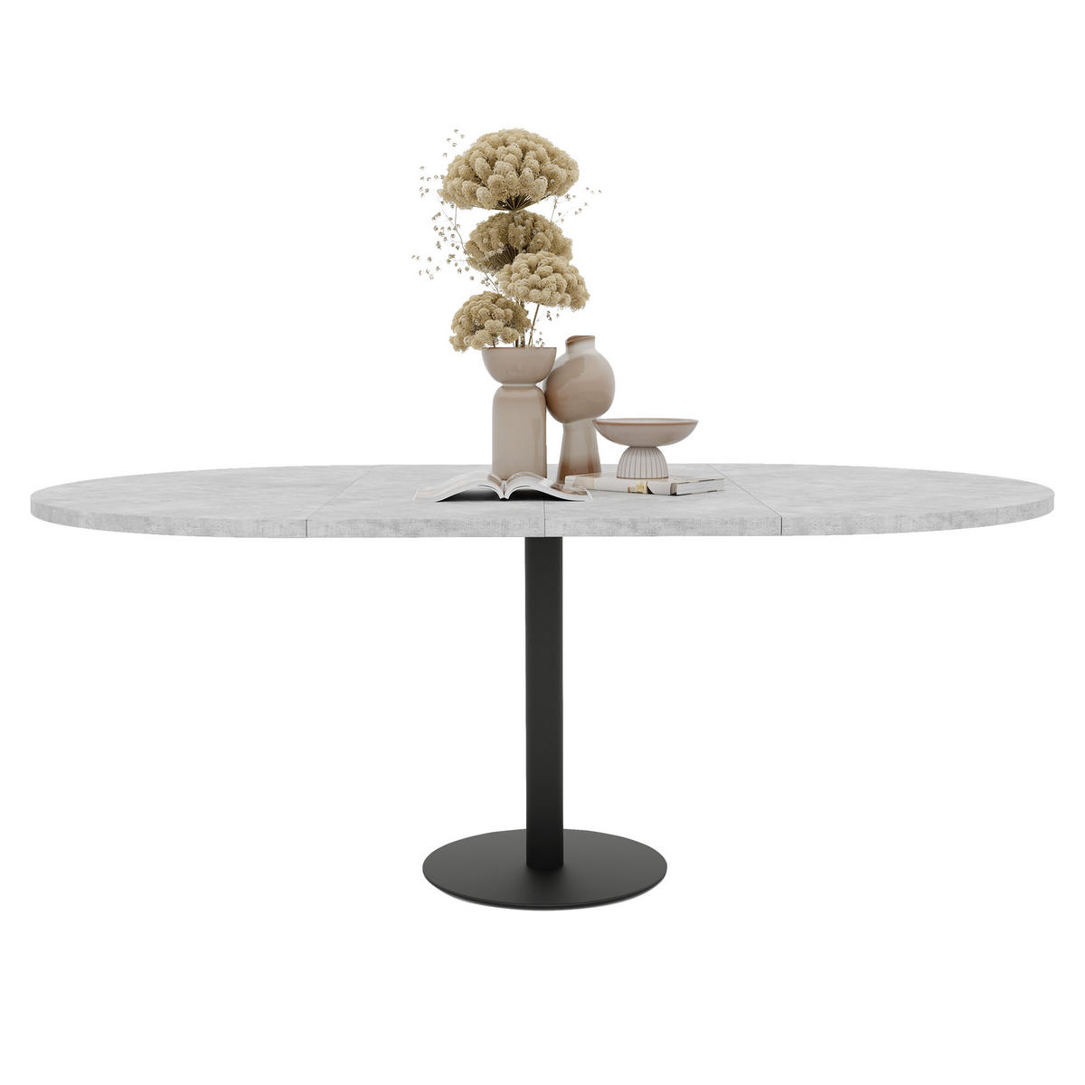 TISCH einbeinig schwarzes Bein, MDF Tischplatte, Bellato Grau - Schwarz/Grau, Holzwerkstoff (100/100/76cm) - Idohome