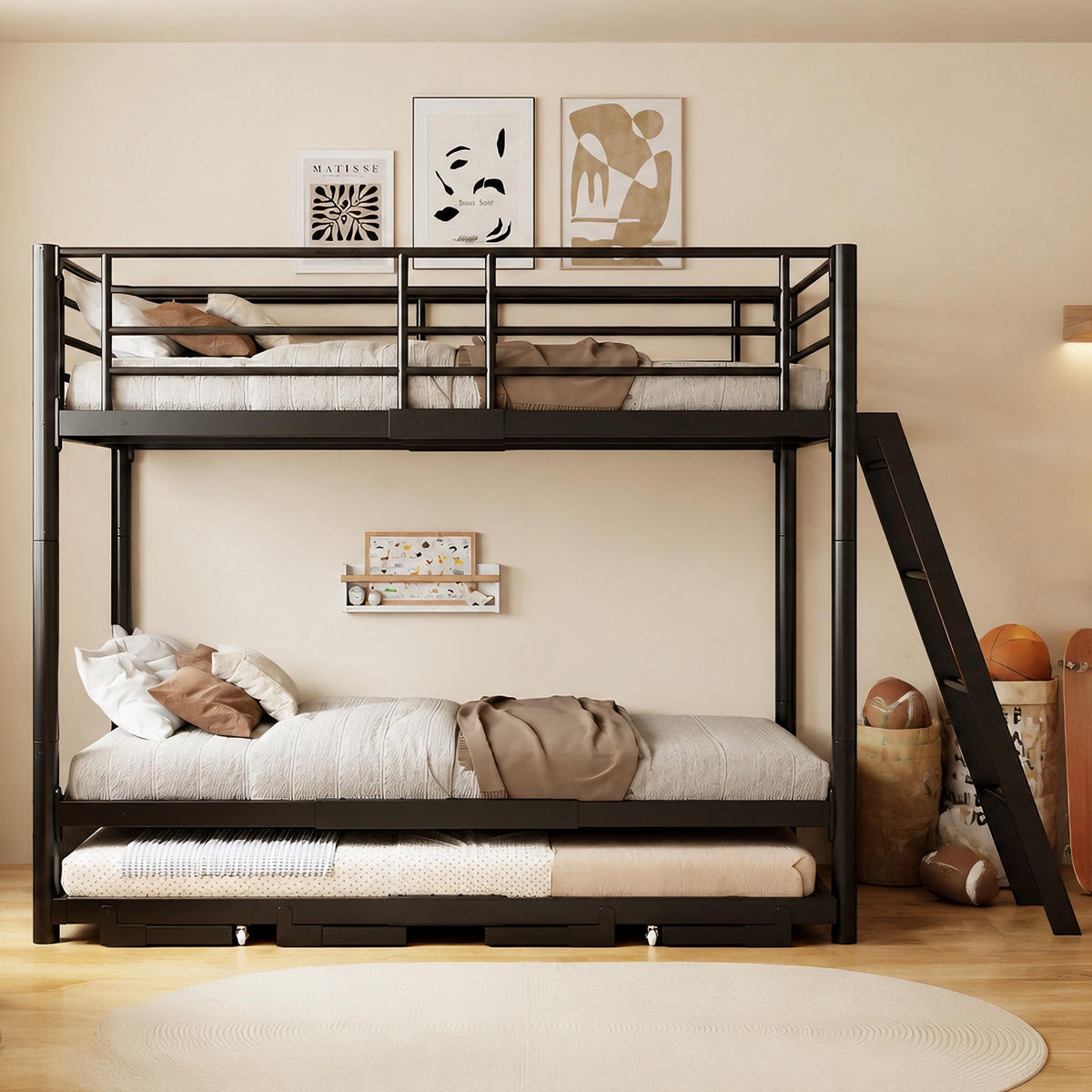 METALL-ETAGENBETT 90 x 200 mit Ausziehbett, Schwarz - Schwarz, Holz (90/200cm) - FLIEKS