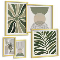 BILDER SET 5er Set - 50x50 cm & 20x30 cm & 40x60 cm Goldrahmen - Abstrakte Blätter im Boho-Stil - Goldfarben, Kunststoff (40/60cm) - TULUP