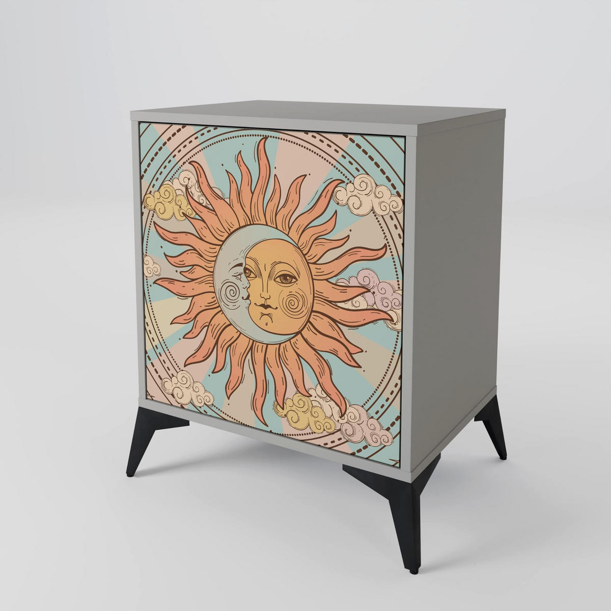 SIDEBOARD MYSTICAL STRUCTURE, Grau, 57,5x42x57,5 cm, Ohne Füße - Multicolor/Grau, Holzwerkstoff (57.5/57.5/42cm) - SpaceRebels