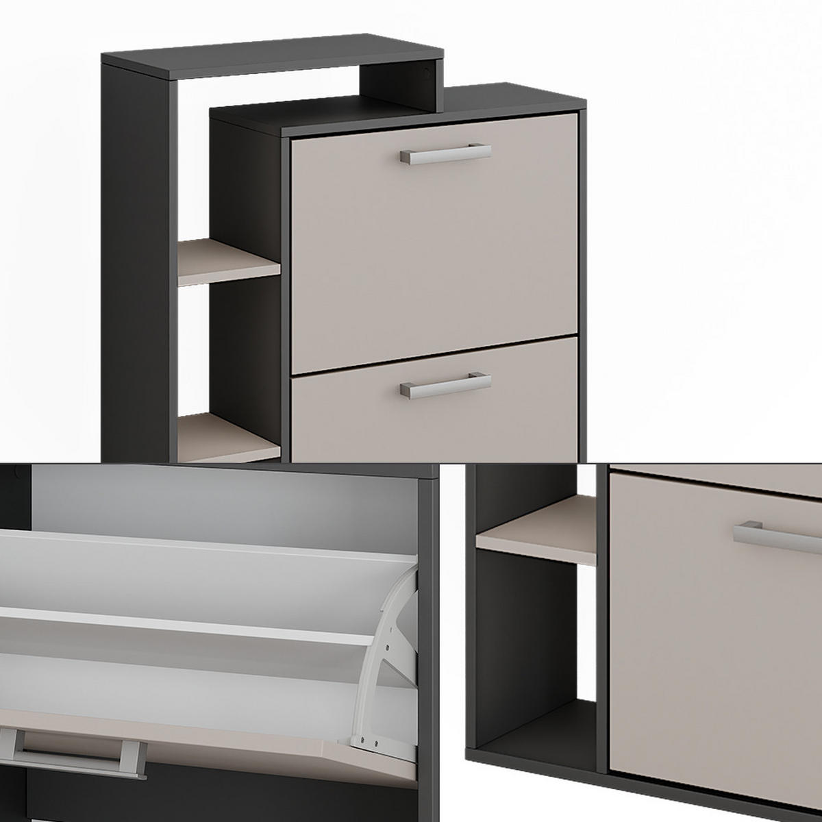 SCHUHKIPPER Orlando Anthrazit/Greige 80 x 90 cm - Greige/Anthrazit, Holzwerkstoff (80/90/24.2cm) - Vicco