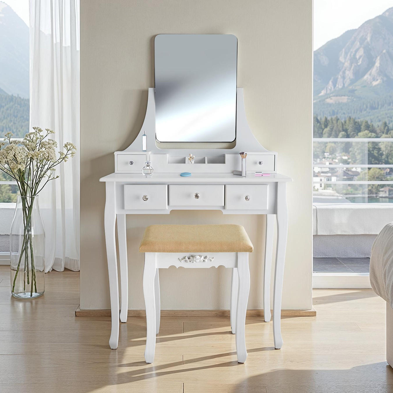 SCHMINKTISCH Claire,80 x 40 x 138 cm,weiß - Weiß, Holz (80/138/40cm) - tectake