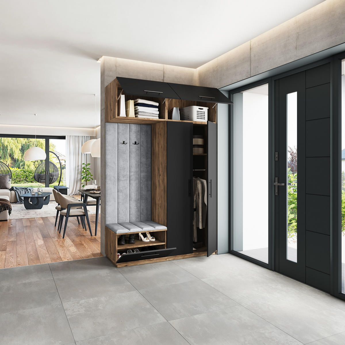 GARDEROBENSCHRANK REMA 150/240/60 cm Modern Eichefarben - Eichefarben/Schwarz, Holzwerkstoff (150/240/60cm) - MASSENO