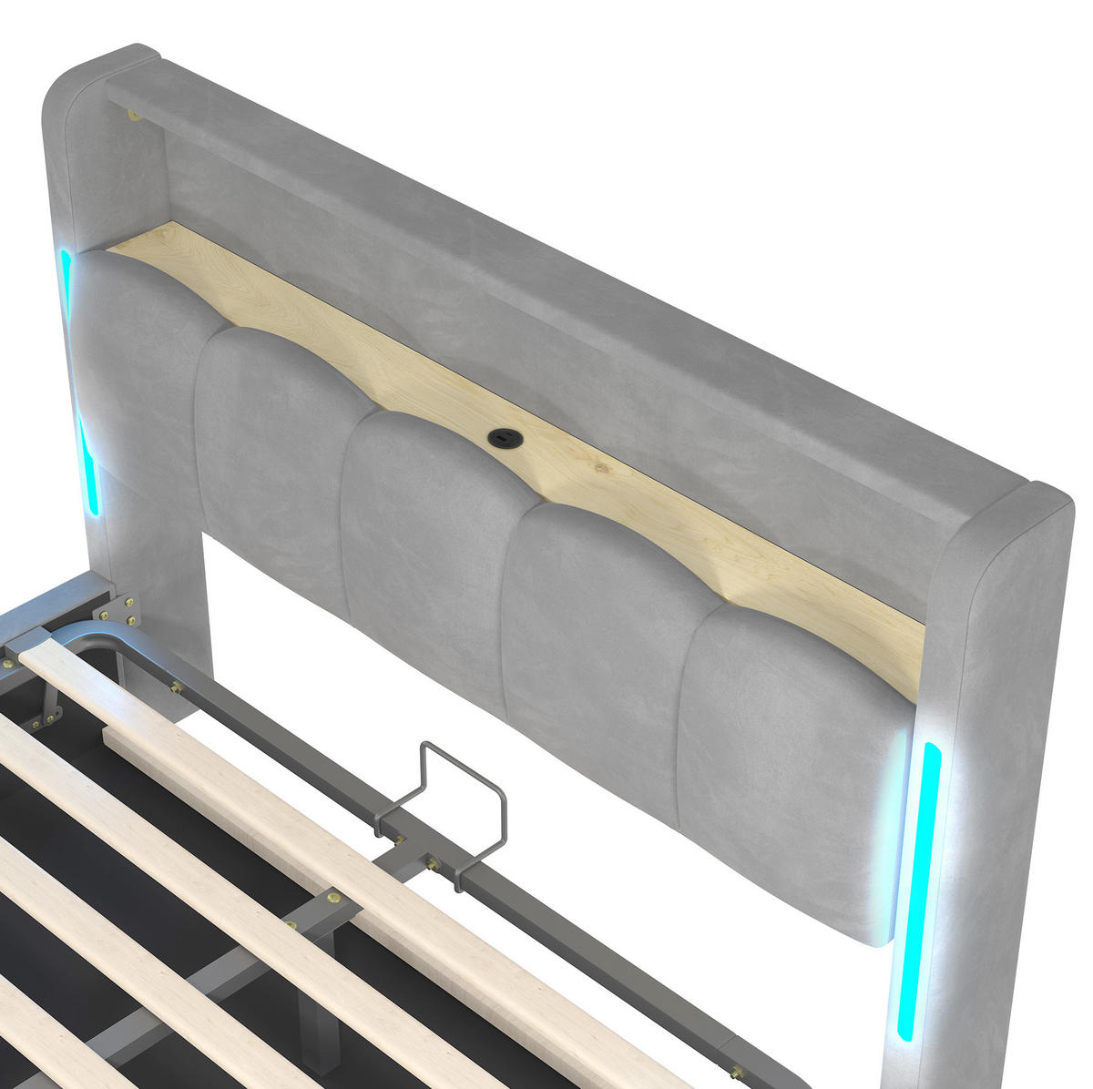 POLSTERBETT 140/200 cm Grau aus Samt mit LED-Beleuchtung - Grau, Textil (140/200cm) - OKMYHOME