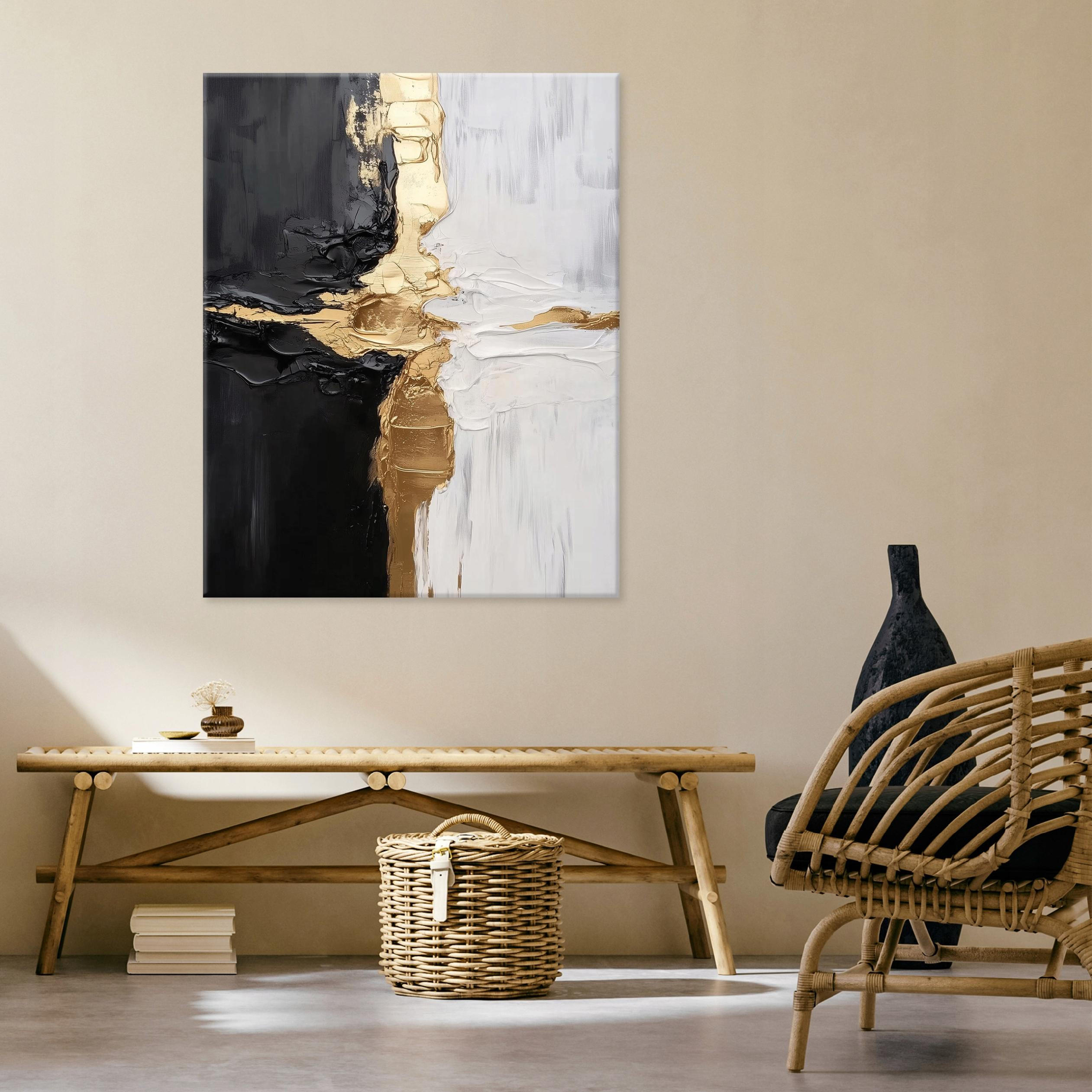 LEINWANDBILD Abstrakt Grau Gold Schwarz Modern 60x40 - Multicolor, Holzwerkstoff (40/60cm) - Wallarena