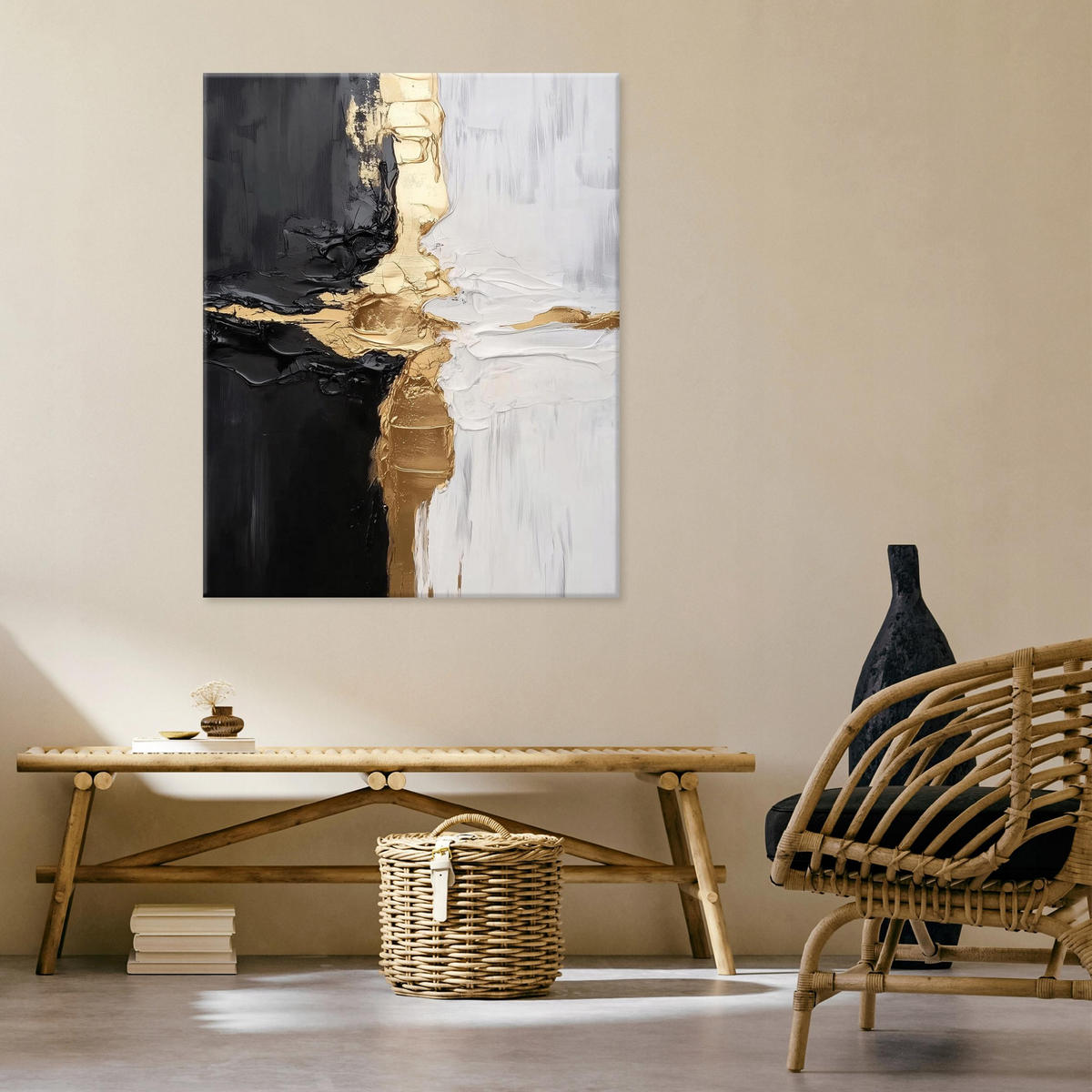 LEINWANDBILD Abstrakt Grau Gold Schwarz Modern 60x40 - Multicolor, Holzwerkstoff (40/60cm) - Wallarena