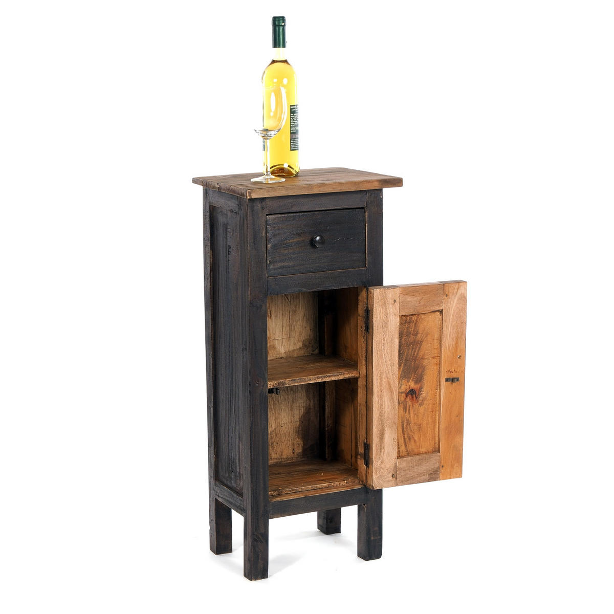 FLURSCHRANK PLANT 80 Mahagoni Recyclingholz, Used Look 04 schwarz-natur - Graubraun, Holz (35/80/25cm) - DESIGN DELIGHTS