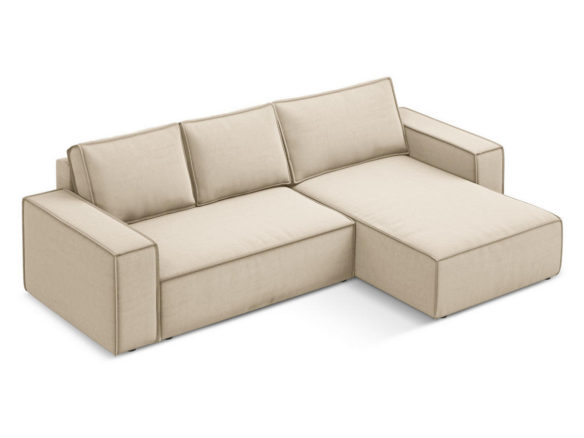 ECKSOFA mit Schlaffunktion Samt Stoff Beige - Beige/Creme, Kunststoff/Textil (290/185cm) - Makamii