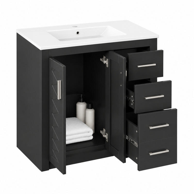 WASCHTISCH mit integriertem Keramikbecken 76 x 46,5 x 85,5 cm Schwarz - Schwarz, Holzwerkstoff (46.5/85.5/76cm) - Beauniv