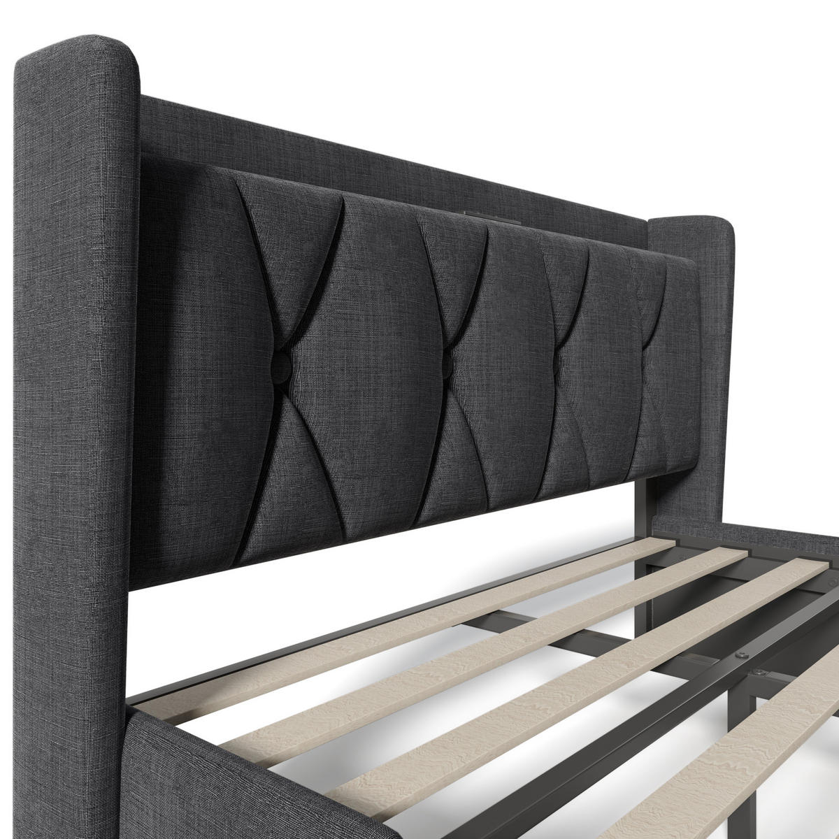 POLSTERBETT 140/200 cm DE-01027, in Grau, 4 Schubladen und Matratze - Grau, Metall (140/200cm) - ComfortXL