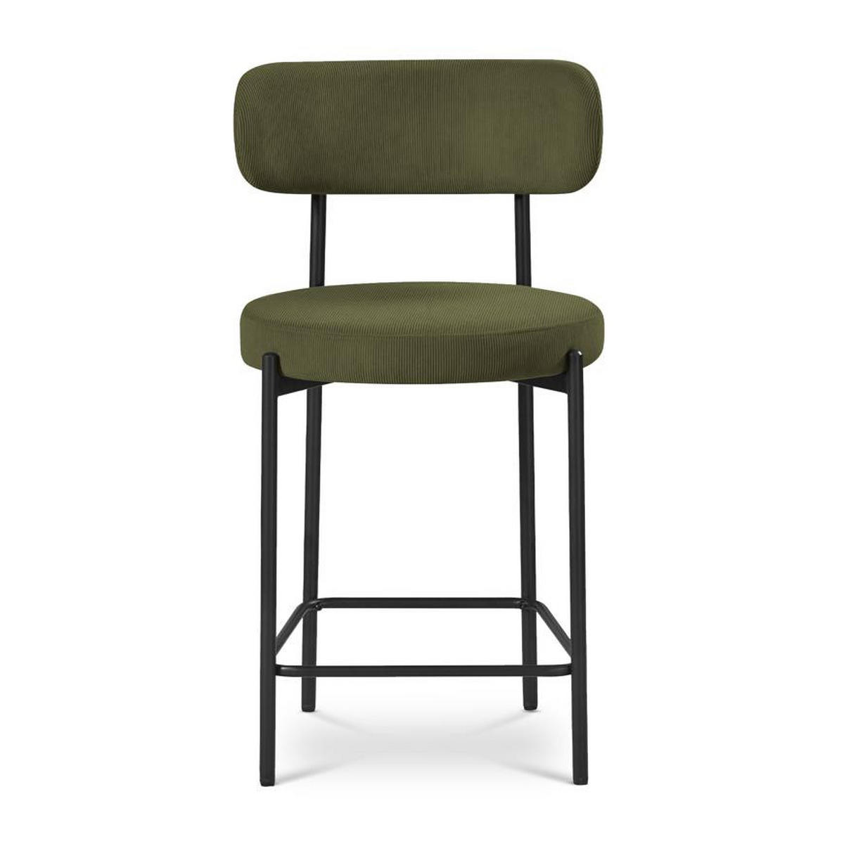 BARHOCKER 2er-Set Iris modernen aus khakifarbenem Cord, 65 cm - Schwarz/Grün, Textil/Metall (51.5/96/53cm) - Sicaan