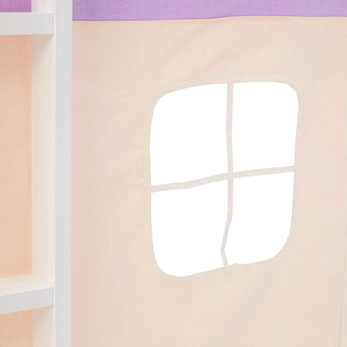 HOCHBETT 90/200 cm in weiß mit Bettvorhang + Tunnel in peach - Lila/Weiß, Holz - Homestyle4u