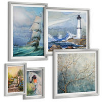 BILDER SET 5er Set - 50x50 cm & 20x30 cm & 40x60 cm Silberner Rahmen - Familienillustrationen Hausschilder - Silberfarben, Kunststoff (40/60cm) - TULUP