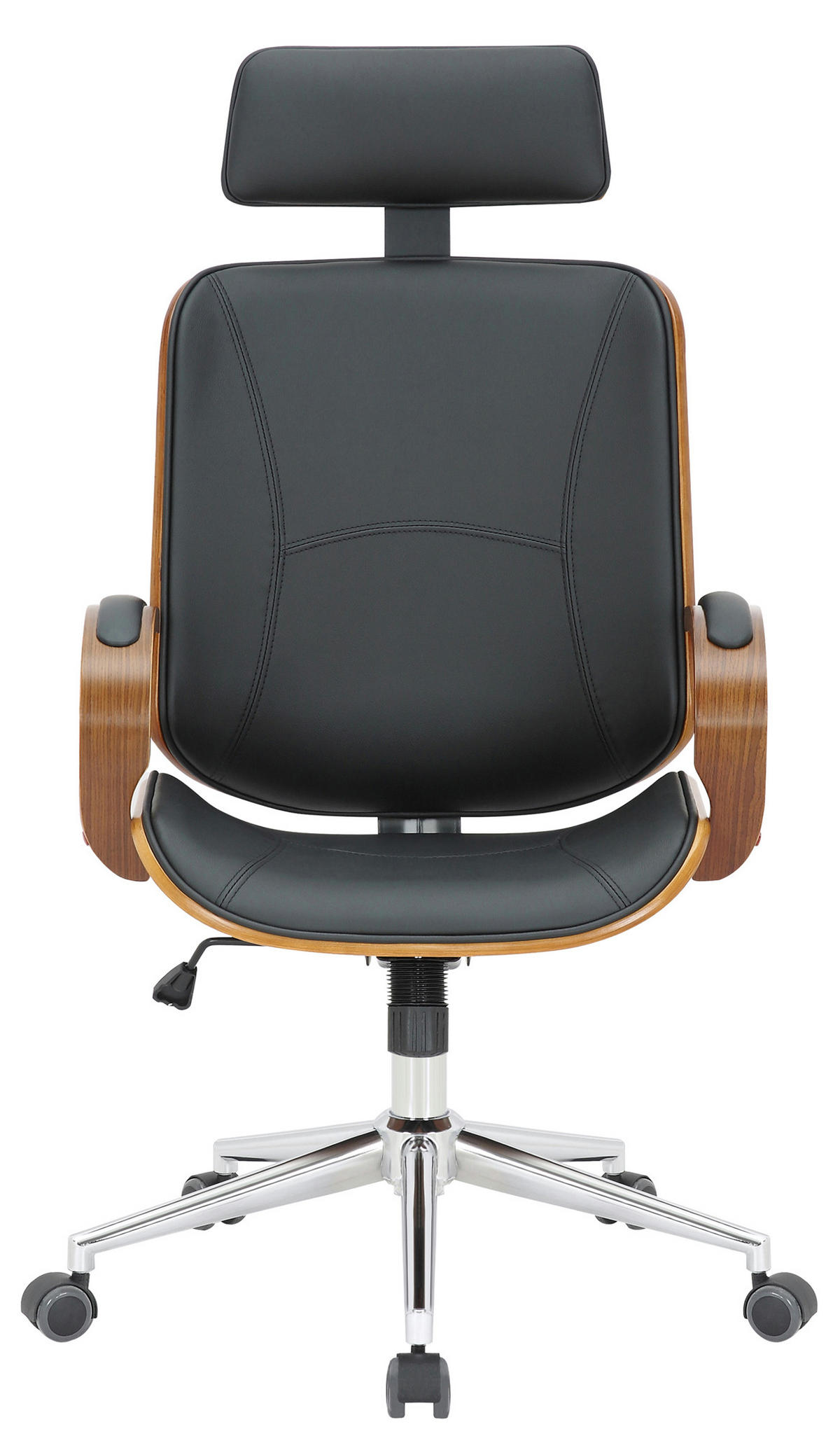 BÜROSTUHL KINGO 118x70x70 Walnuss/Schwarz Kunstleder - Schwarz/Braun, Leder/Metall (70/118/70cm) - DELUKE