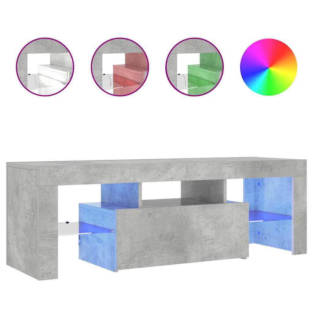 LOWBOARD mit LED udn Ablagen, 120/35/40 cm, aus Holzwerkstoff, in Betongrau - Grau, Holz (120/40/35cm) - vidaXL