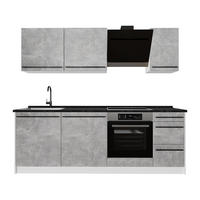 KÜCHENZEILE R-Line, Beton/Weiß, 220 cm Arbeitsplatte Anthrazit - Weiß/Grau, Holzwerkstoff (220/81.6/60cm) - Vicco