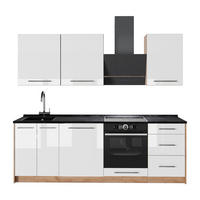 KÖK Fame-Line, Vit högblank/Goldkraft ek, 230 cm utan bänkskiva - Honungsek/Vit högglans, Träbaserade material (230/206.8/51.6cm) - Vicco