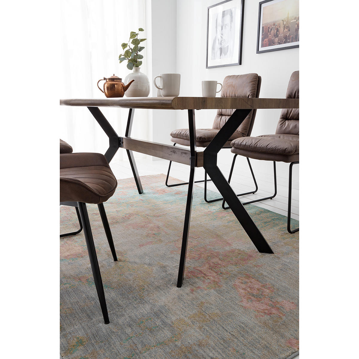 ESSTISCH - Metall - Wildeiche Antik Dekor / Matt Schwarz - Wildeiche, Holzwerkstoff/Metall (90/160/76cm) - home24