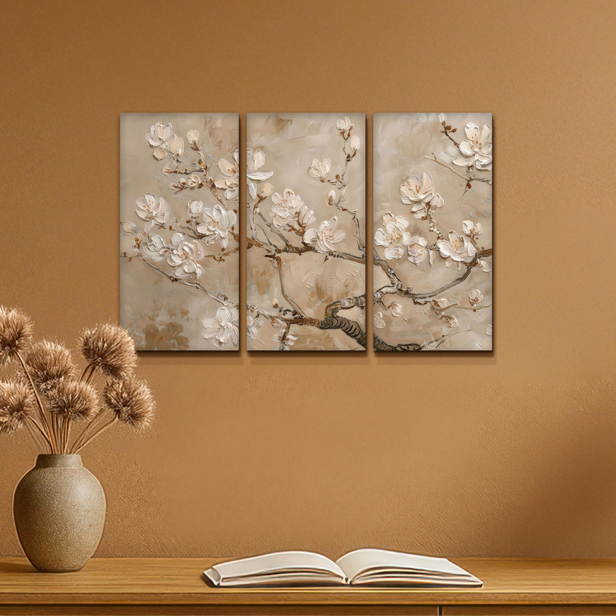 LEINWANDBILD 3er Set Beige - Blüte - Modern 60x40 cm - Greige, Textil (60/40cm) - MuchoWow