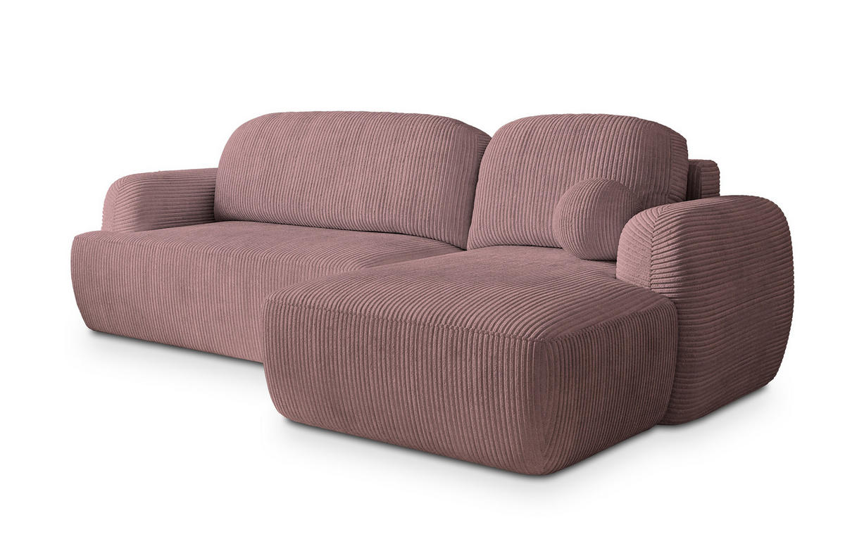 ECKSOFA MODENZA P R-S Lila Kordstoff mit Schlaffunktion - Lila, Holz (266/148cm) - MASSENO