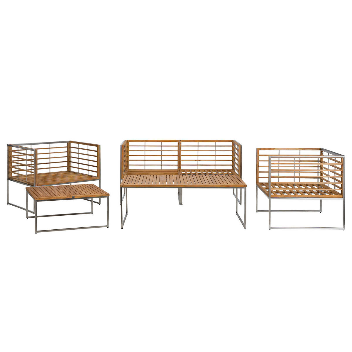 LOUNGEGRUPPE - 6-teilig - Webstoff / Teak massiv - Anthrazit, Holz/Textil - home24