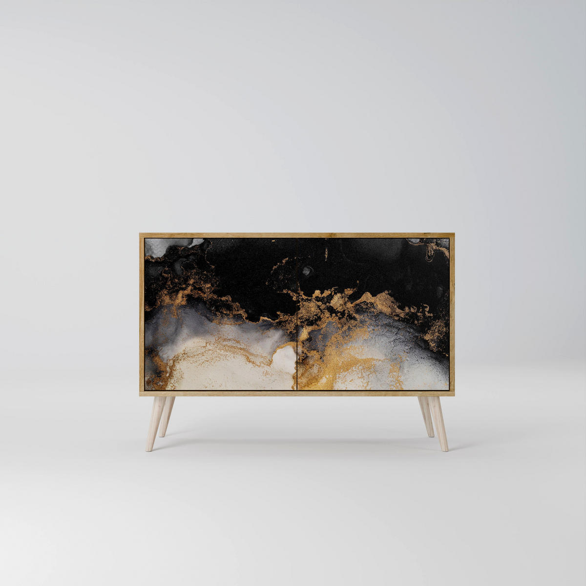 SIDEBOARD MARBLE OF TOMMORROW, Eicheneffekt, 111x42x77,5 cm, 2 Türen - Eichefarben/Buchefarben, Holzwerkstoff/Buchenholz (111/77.5/42cm) - SpaceRebels