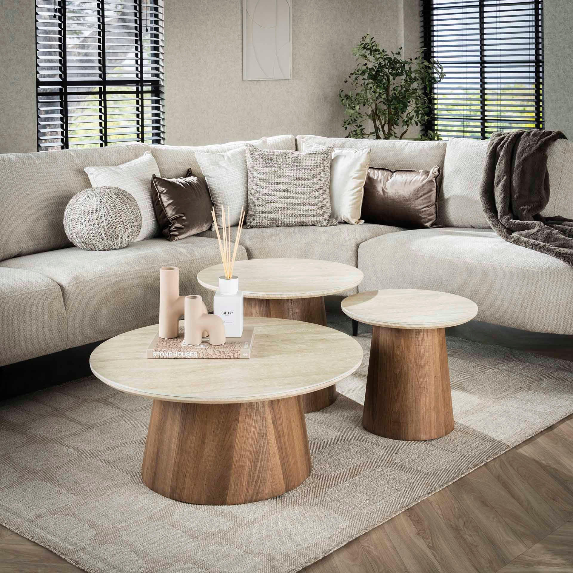 COUCHTISCH Romano Braun 80/80/35 cm 3er-Set - Beige, Keramik (80/80/35cm) - Hoyz Collection