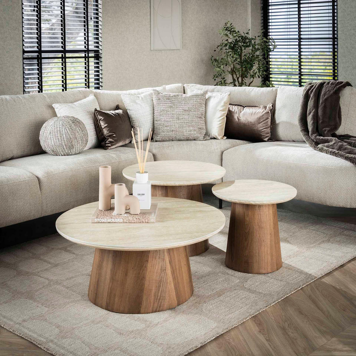 COUCHTISCH Romano Braun 80/80/35 cm 3er-Set - Beige, Keramik (80/80/35cm) - Hoyz Collection