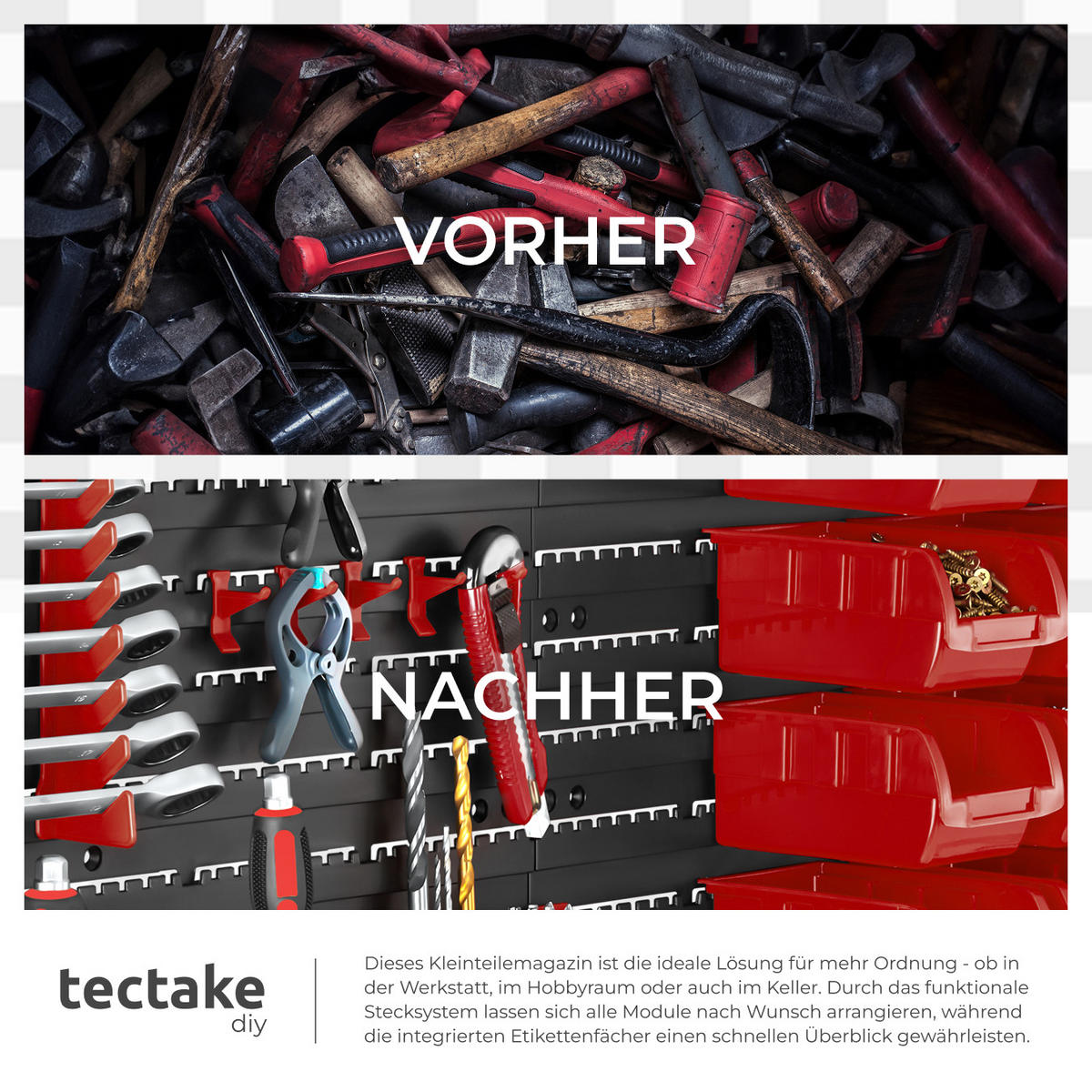 KLEINTEILEMAGAZIN ,inklusive Halterungen für Werkzeug und Zubehör,schwarz - Schwarz, Textil (96/54/17cm) - tectake