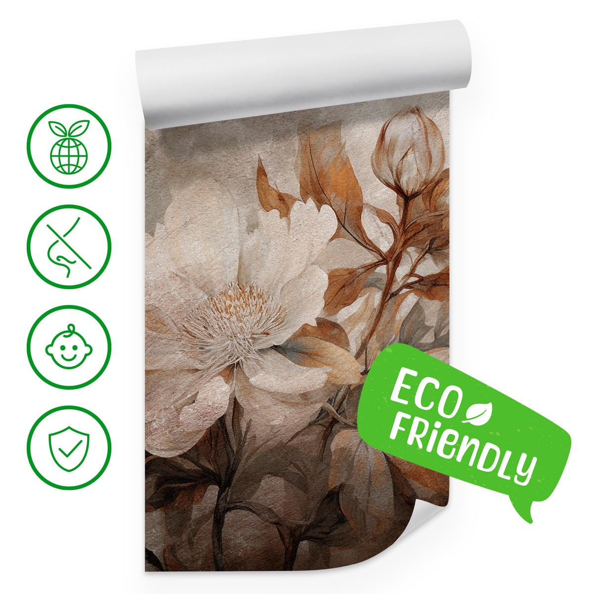 FOTOTAPETE für Wohnzimmer Blumen Blätter Pflanzen Natur Retro Stil 400x280 - Beige/Orange, Papier (400/280cm) - Muralo