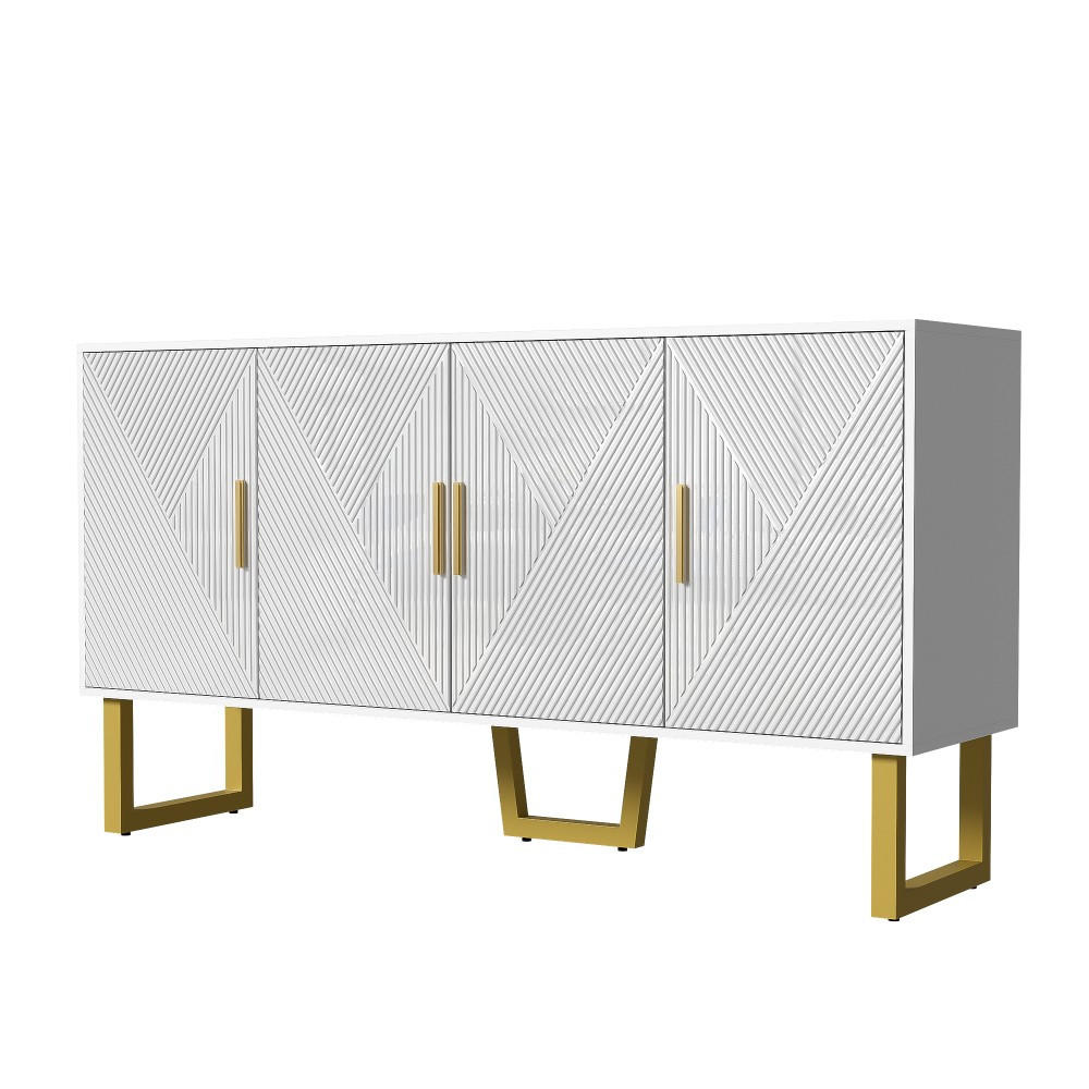 SIDEBOARD in Weiß mit 4-Türen-Design，hochglänzenden strukturierten - Weiß, Holz (40/82/150cm) - KOMHTOM